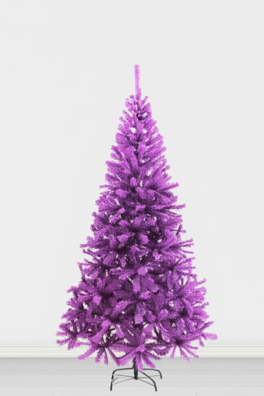 5ft Purple Canadian Pine Christmas Tree with Hinged Branches and Metal Stand